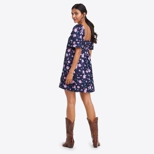 DRAPER JAMES Dottie Satin Babydoll Mini Dress in Zinnia Purple Plum Navy Blue